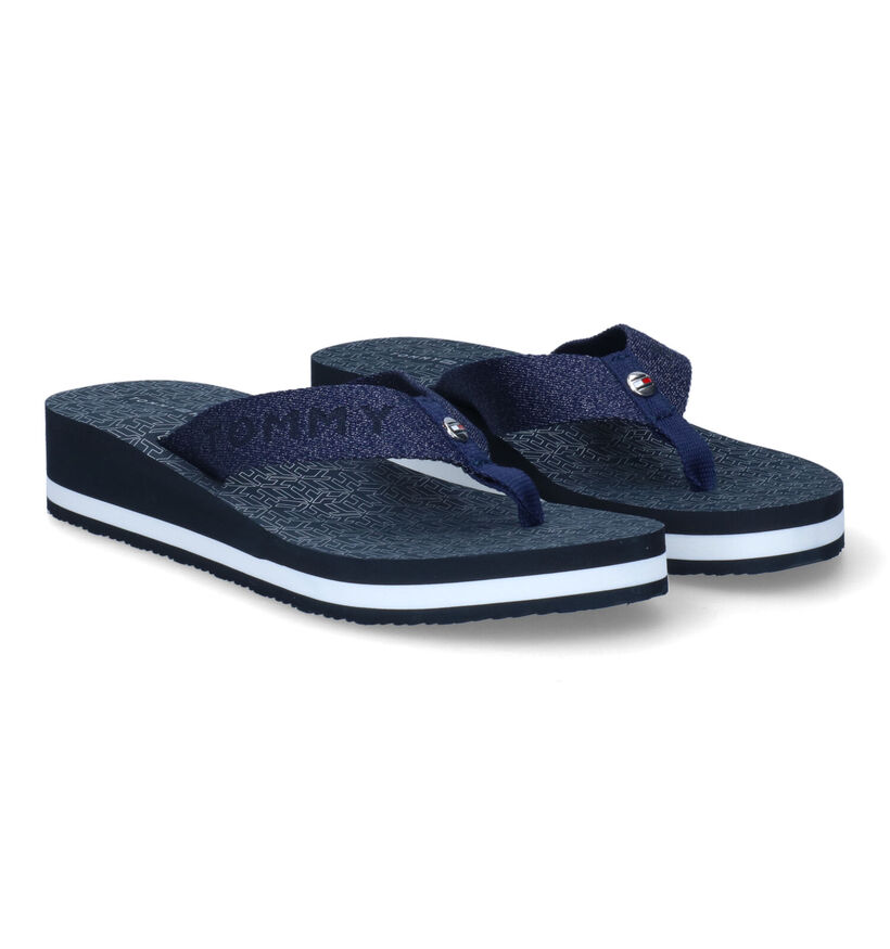 TH Tommy Webbing Blauwe Teenslippers voor dames (304012)