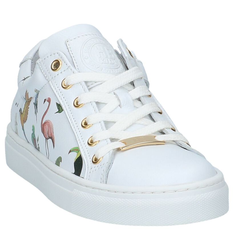 Hampton Bays Witte Sneakers Rits/Veter met Tekening Dieren in leer (213237)