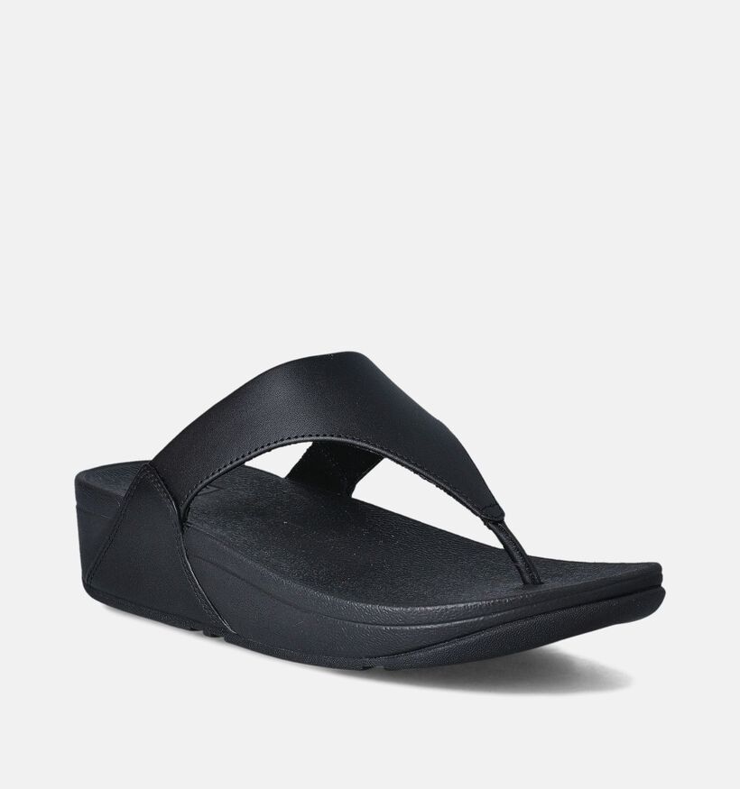 FitFlop Lulu Leather Toepost Zwarte Teenslippers voor dames (353633)