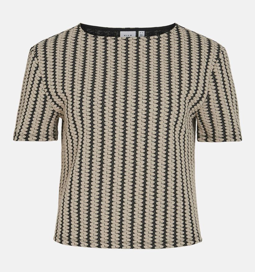 Vila Hella Jaquard Beige/Zwarte T-shirt voor dames (364085)