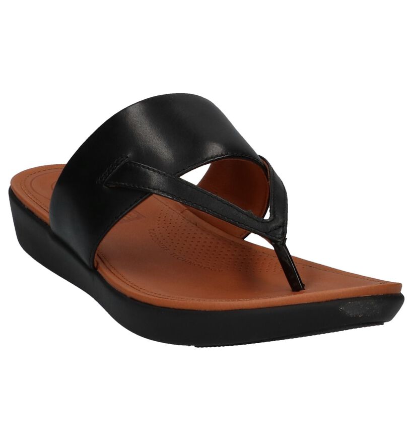 FitFlop Delta Toe-Thong Sandals Zwart in leer (212829)