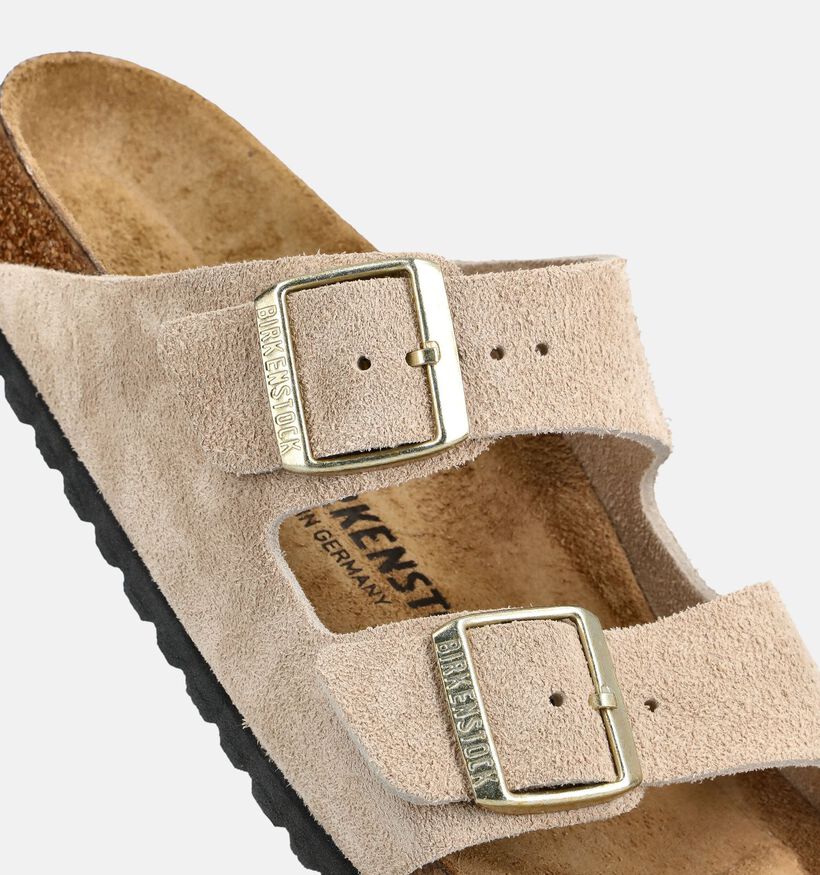 Birkenstock Arizona Suede Nu-pieds en Beige fonc&eacute; pour femmes, hommes (376063)