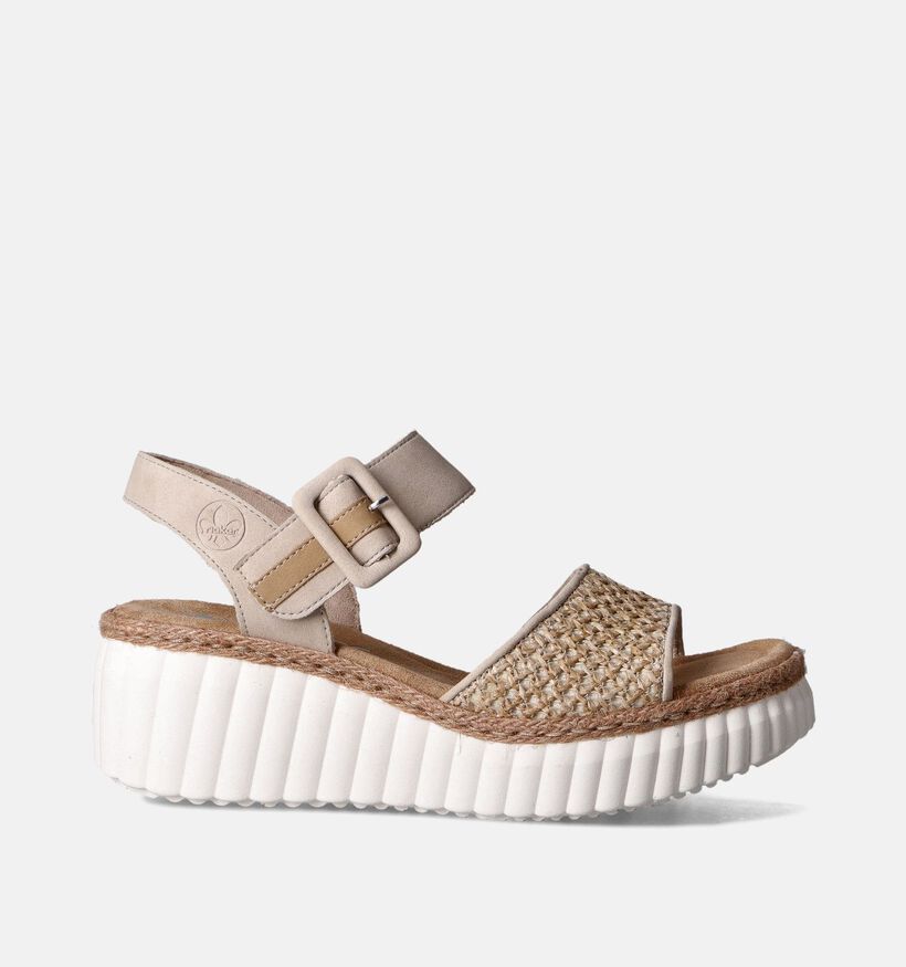 Rieker Sandales talon compensé en Beige pour femmes (354996)
