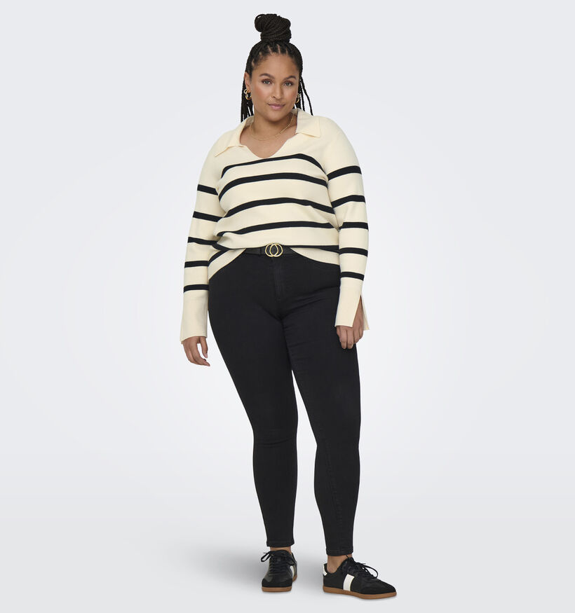 ONLY Carmakoma Monica Beige Gestreepte trui voor dames (351441)