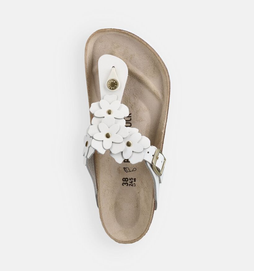 Birkenstock Gizeh Flower Leather Witte Teenslippers voor dames (373359)