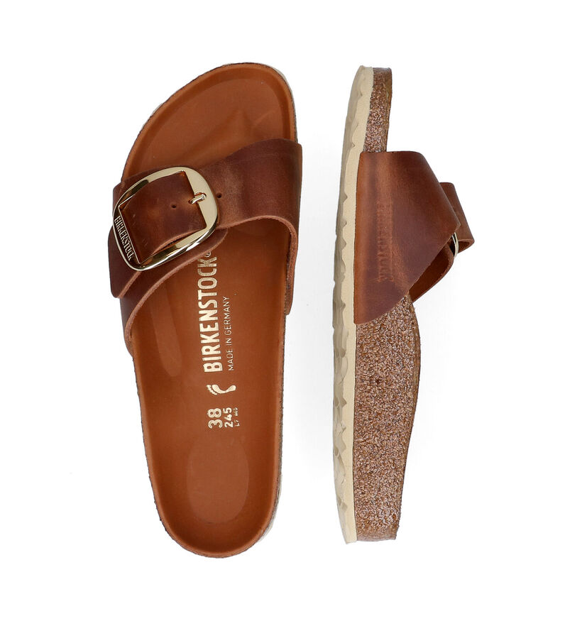 Birkenstock Madrid Big Buckle Cognac Slippers in kunstleer (322649)