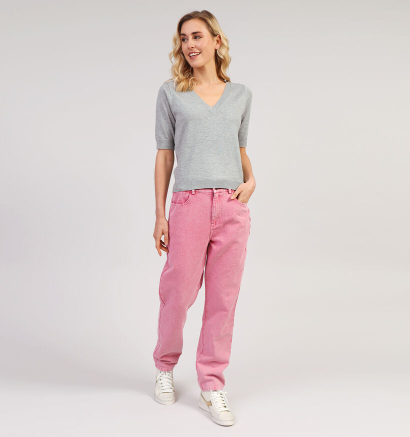 Minus Milla Pull tricoté avec col en V en Gris pour femmes (352020)
