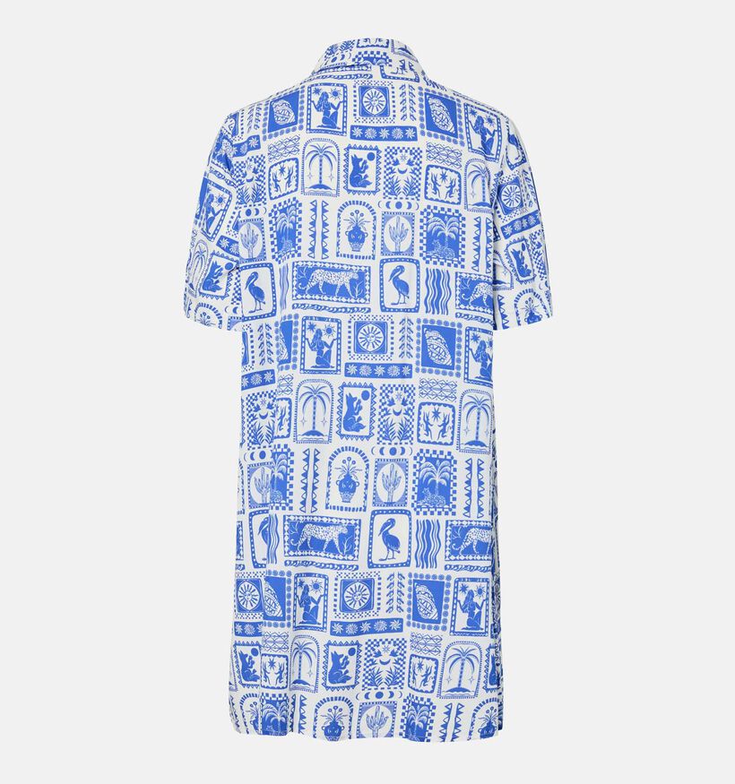 Pieces Saylor Blue Tile Witte/Blauwe Hemdjurk voor dames (367085)