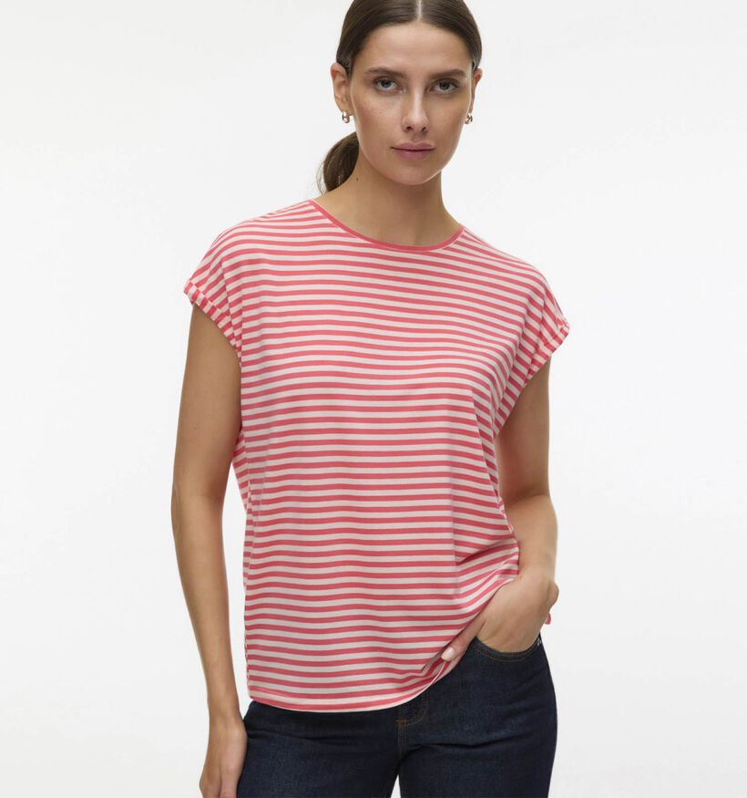 Vero Moda Ava Stripe T-shirt en Rose/Blanc pour femmes (369425)