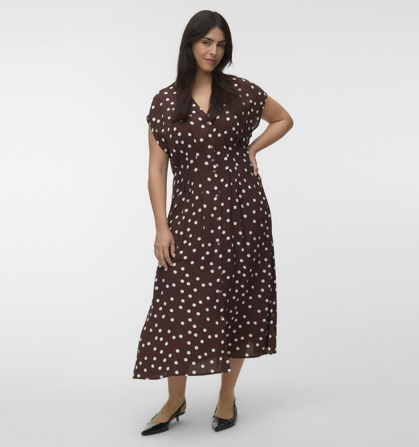 Vero Moda Curve Elisa Bruine Midi-Jurk met Stippen voor dames (375024)