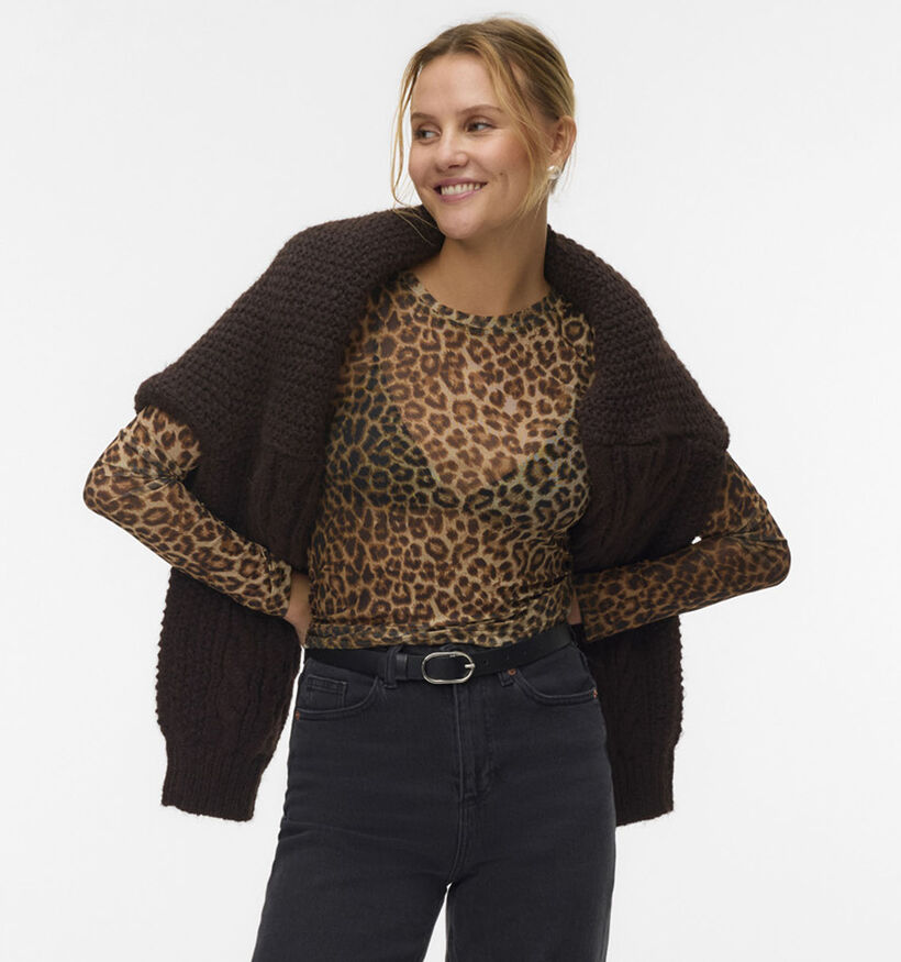 Vero Moda Lova Zwarte Mesh T-shirt Vero Moda Lova Leopard Bruine Mesh T-shirt voor dames (365679)