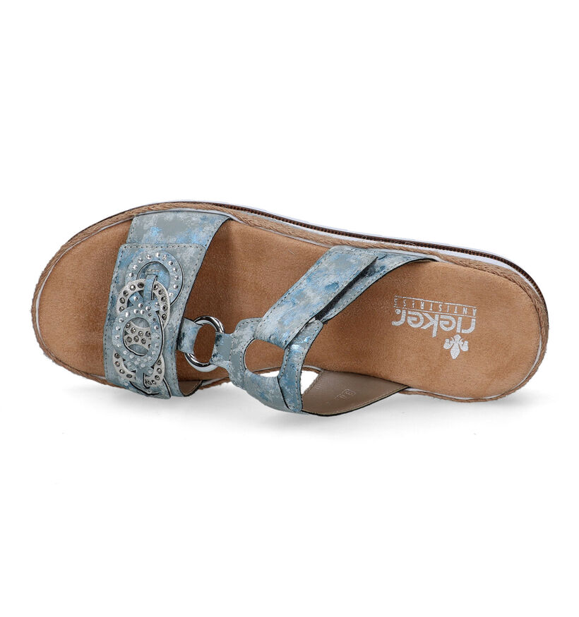 Rieker Blauwe Slippers met sleehak voor dames (339108)