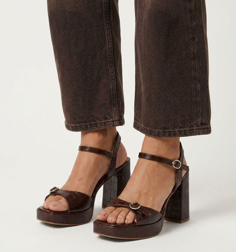 Laurent David Croco Sandales &agrave; talons en Brun fonc&eacute; pour femmes (373546)