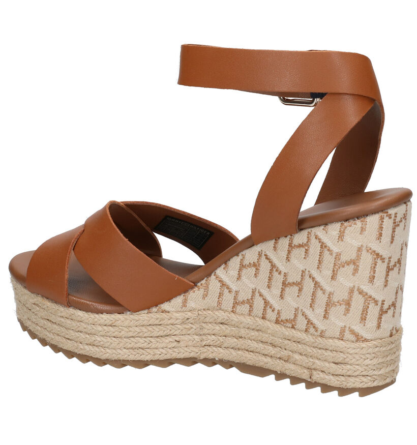 Tommy Hilfiger Raffia Cognac Sandalen in leer (268547)