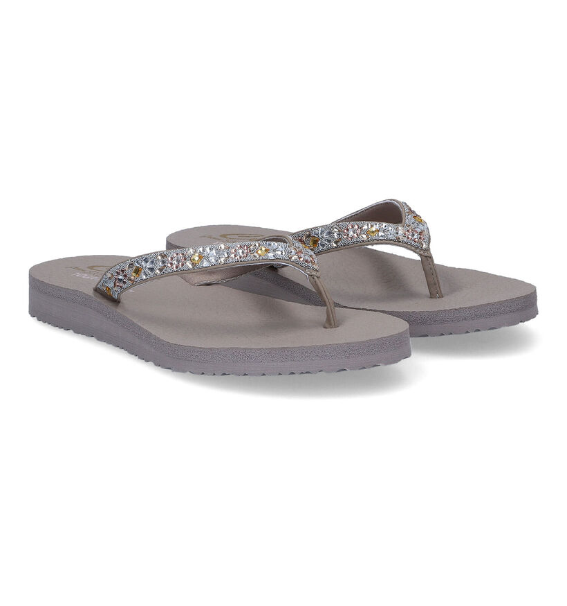 Skechers Meditation Garden Bliss Taupe Teenslippers in kunstleer (305701)