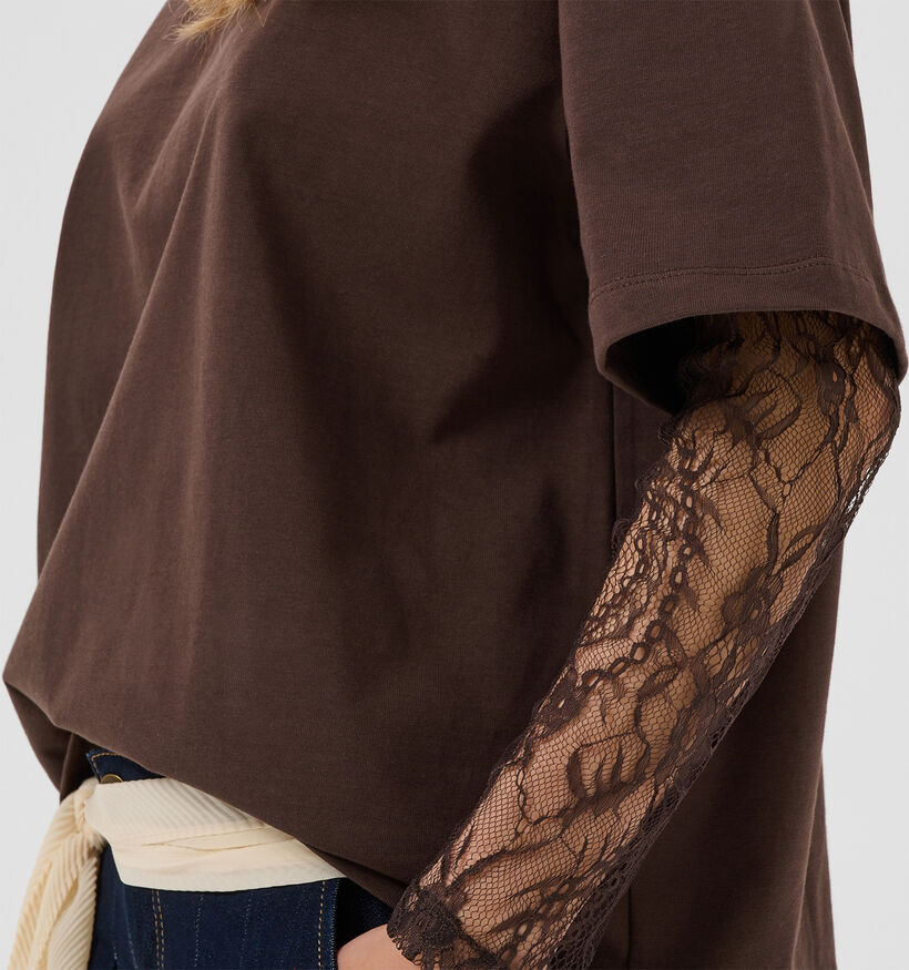Culture Colum Donkerbruine T-shirt met Lange Mouwen van Kant voor dames (380495)