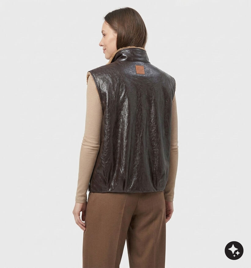 Ador&eacute; Gloria Bruine Mouwloze Jas Lederlook met Warme Voering voor dames (384089)
