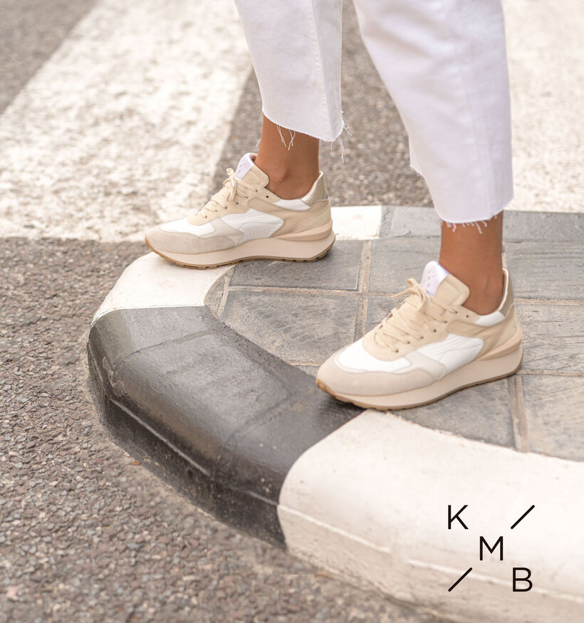 KMB Beige Veterschoenen voor dames (309606) - geschikt voor steunzolen