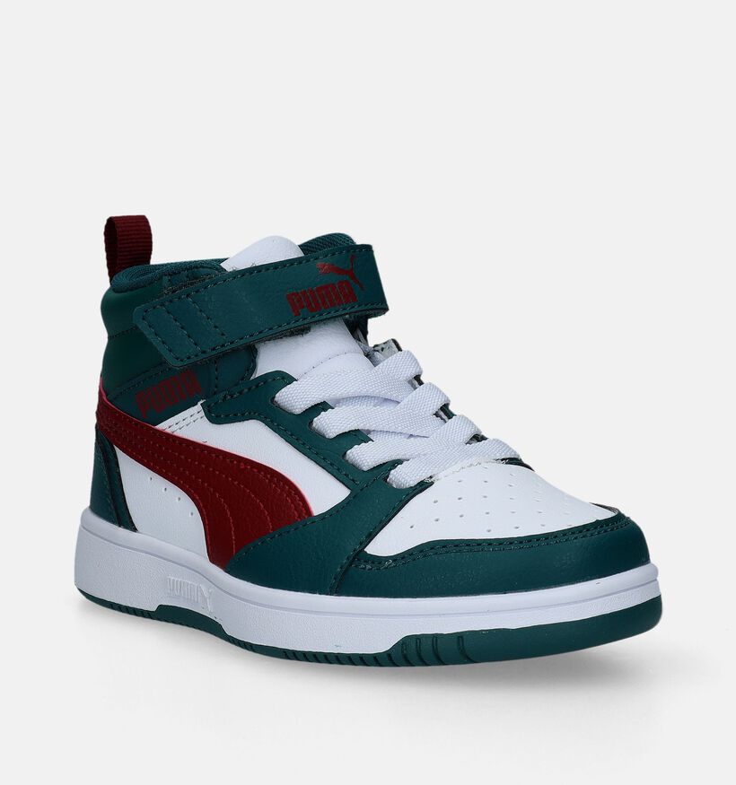 Puma Rebound V6 Mid Witte/Zwarte Sneakers voor jongens, meisjes (359215) - geschikt voor steunzolen