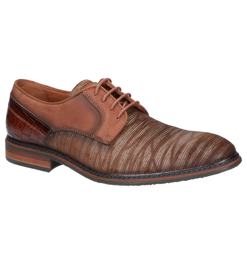 Braend Cognac Geklede Veterschoenen in nubuck (261045)