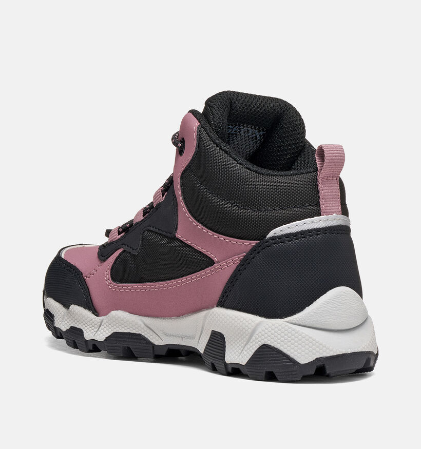 Geox Magnetar Girl Boots &agrave; lacets en Noir/Rose pour filles (377768) - pour semelles orthop&eacute;diques