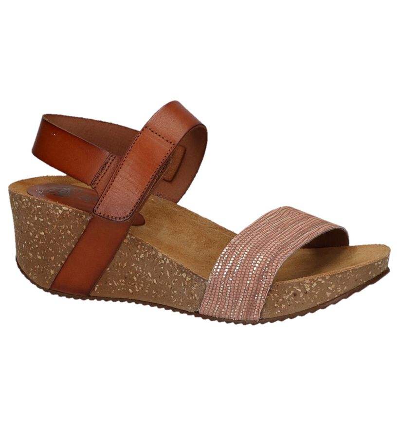 Cognac Sandalen met Sleehak Hee, , pdp