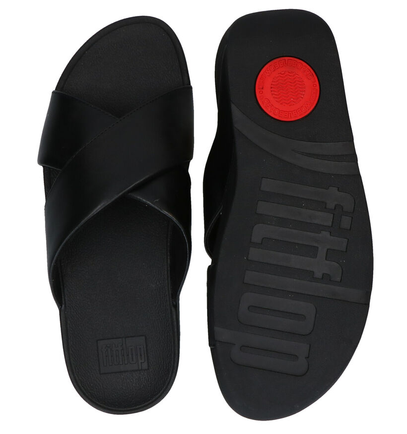 FitFlop Lulu Cross Slide Zwarte Slippers in leer (286705)