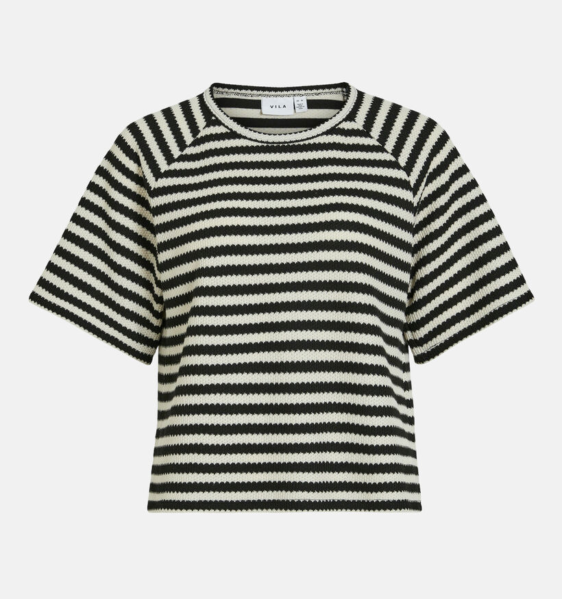 Vila Mata T-shirt court rayé en Noir pour femmes (351801)