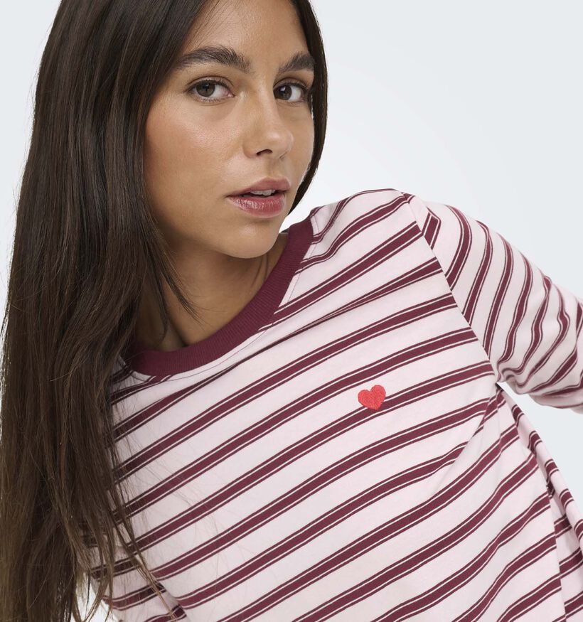 JDY Pisa Lichtroze/Bordeaux Gestreepte T-shirt voor dames (382067)