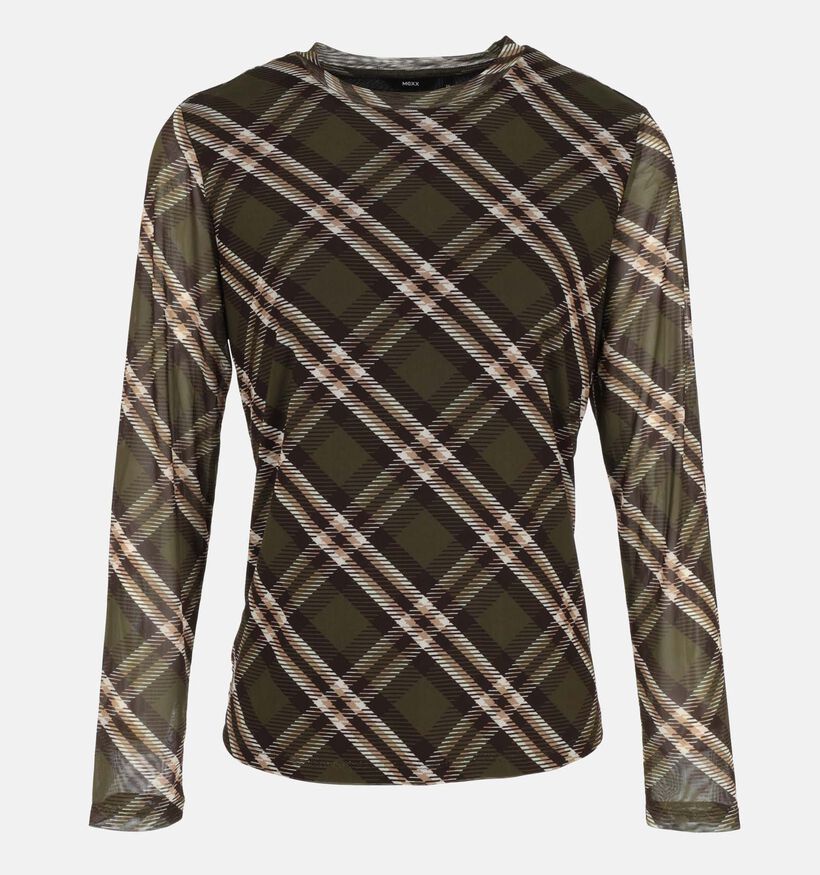Mexx Check Print Groene Mesh T-shirt met Lange Mouwen voor dames (380218)