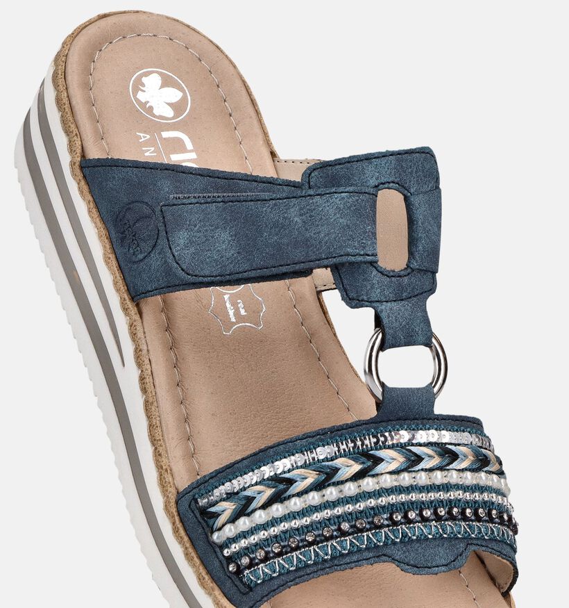 Rieker Nu-pieds compens&eacute;es en Bleu pour femmes (370378)