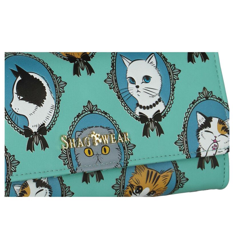 Turquoise Shagwear Cat Cameo Clutch Tasje in kunstleer (232854)