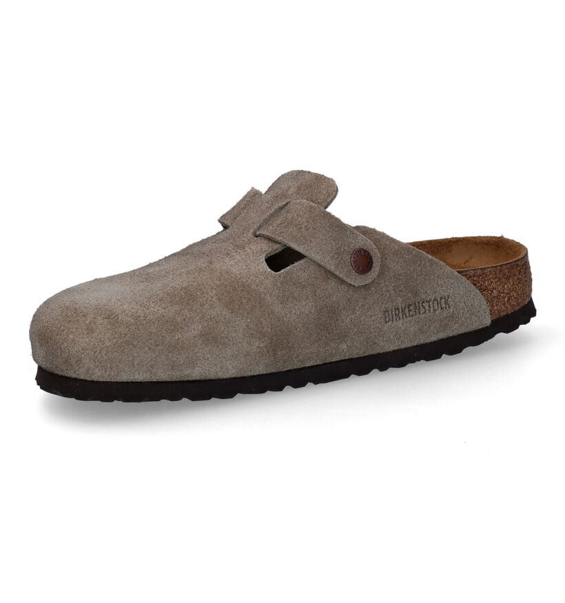 Birkenstock Boston Soft footbed Beige Slippers in daim (305414)