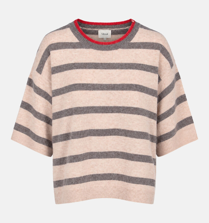 Minuit Douze Kool Beige Trui met Strepen voor dames (381851)
