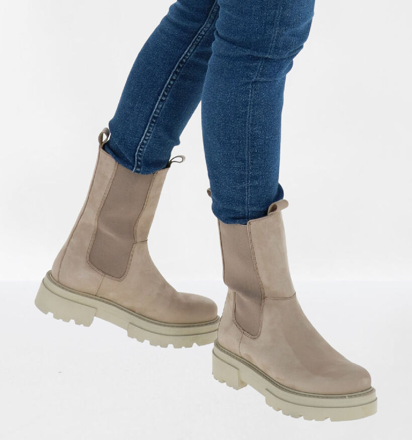 Poelman Bottines Chelsea en Taupe en textile (293937)