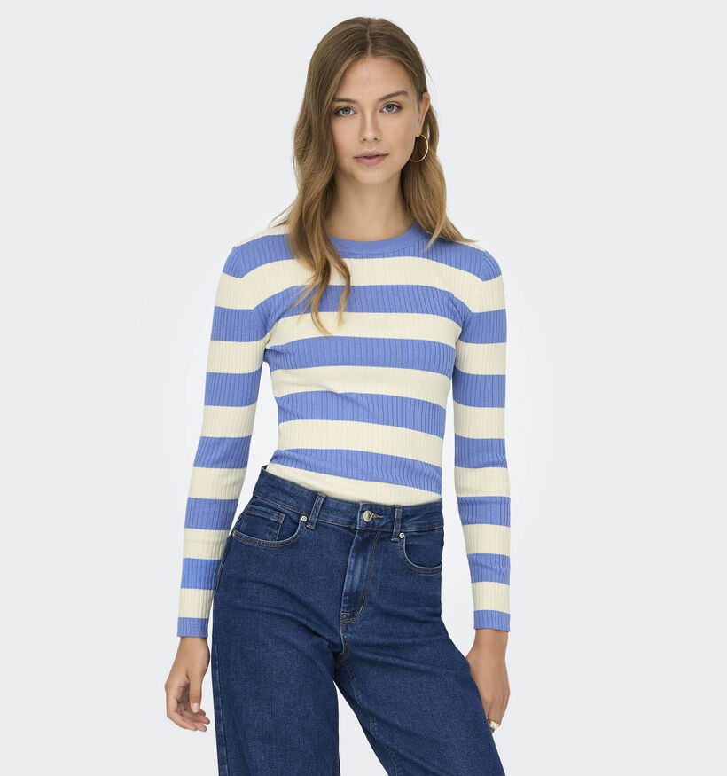 JDY Plum T-shirt Ray&eacute;e en Bleu/Beige pour femmes (367913)