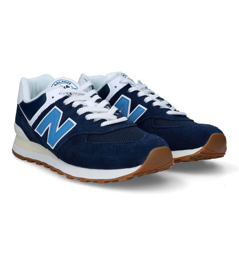 New Balance 574 Baskets en Blanc en daim (319188)