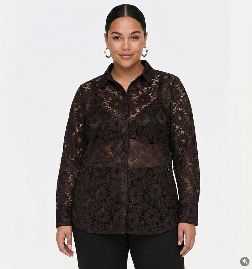 ONLY Carmakoma Zion Donkerbruine Blouse met Lange Mouwen voor dames (381917)