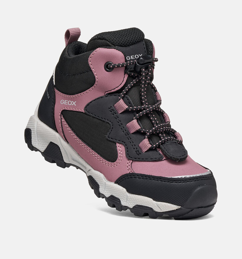 Geox Magnetar Girl Boots &agrave; lacets en Noir/Rose pour filles (377768) - pour semelles orthop&eacute;diques
