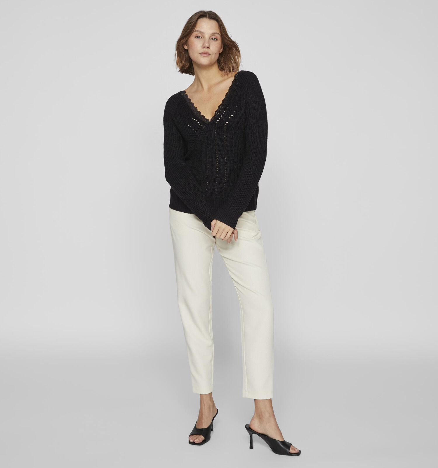 Vila OA Zwarte Pull Met V hals Dames Truien Online op TORFS.BE