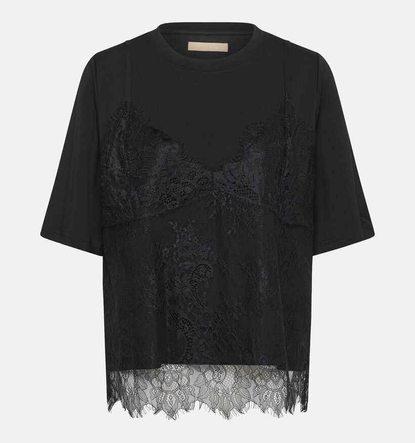 Culture Karla Zwarte T-shirt met Kanten Top Overlay voor dames (381841)
