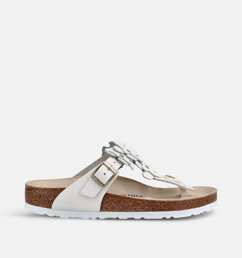 Birkenstock Gizeh Flower Leather Witte Teenslippers voor dames (373359)