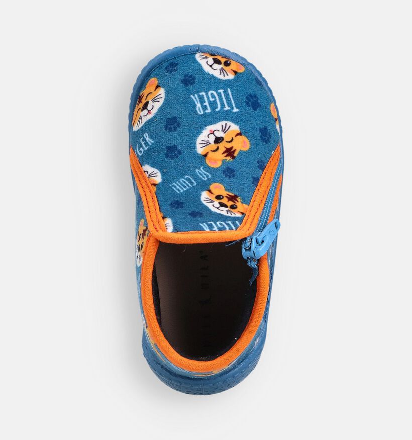 Milo & Mila Tiger Pantoufles en Bleu pour filles, garçons (364924) - pour semelles orthopédiques