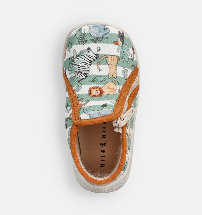 Milo & Mila Zoo Gestreepte Pantoffels Groen voor meisjes, jongens (374921) - geschikt voor steunzolen