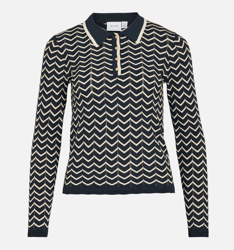 Vila Ellora Donkerblauwe/Witte Polotrui voor dames (368104)