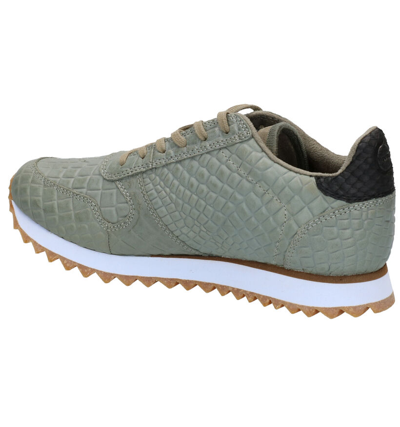 Woden Ydun Croco Kaki Sneakers in leer (277423)