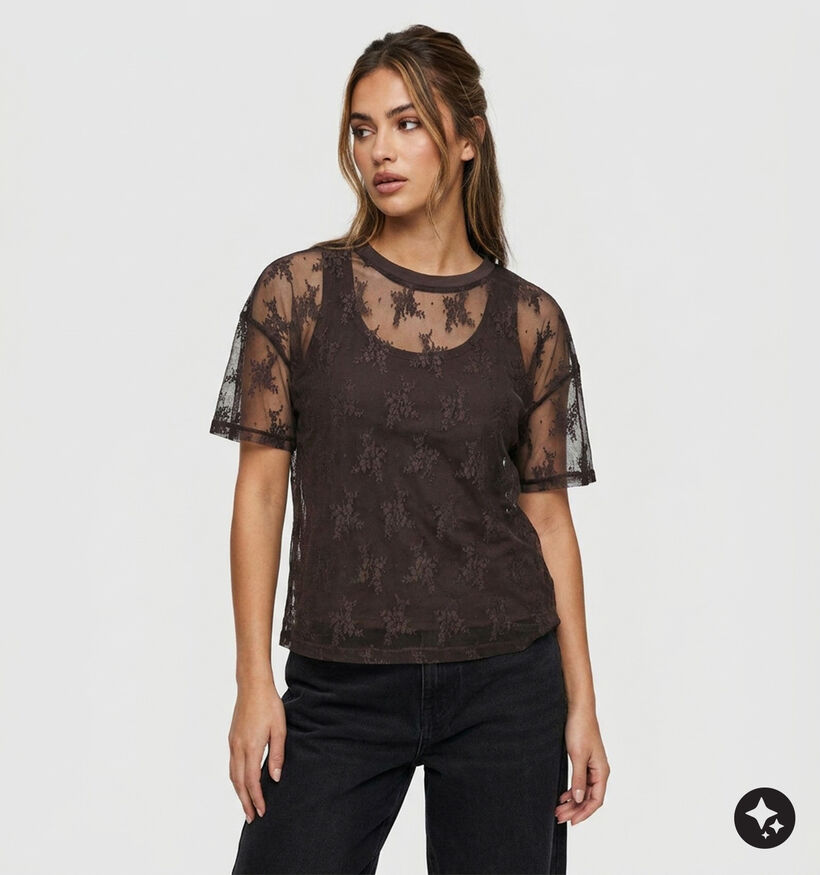 Vero Moda Nikita Donkerbruine Mesh Blouse voor dames (381943)