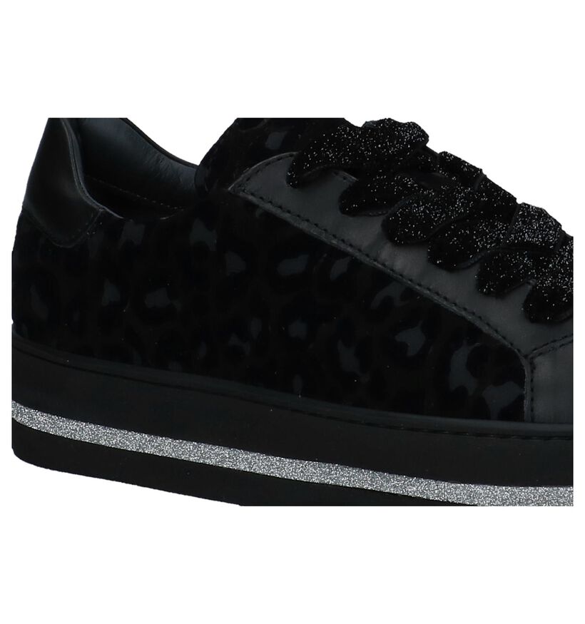 Zwarte Lage Sneakers met Luipaardprint Maripé in daim (230569)