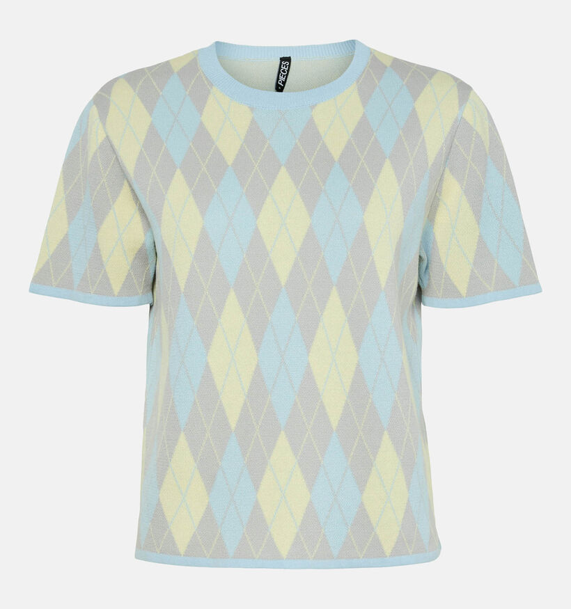 Pieces Farley Knit Gele/Blauwe Ruiten T-shirt voor dames (368502)