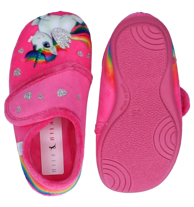 Milo & Mila Pantoufles fermées en Rose fuchsia en textile (278461)